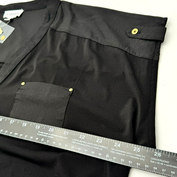 CARMEN MARC VALVO NWT XL Black Short Sleeve Tunic Top Gold Buttons Chest Pockets - Picture 7 of 7